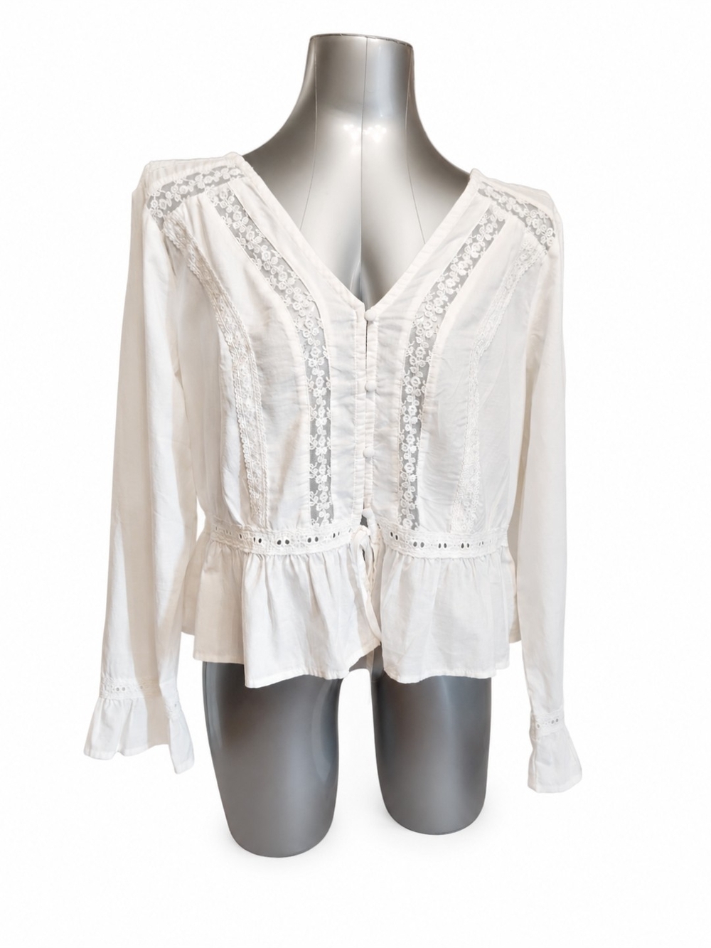 Universal Thread Cream/White Boho Lace Peplum Blouse XL NWT - Picture 2 of 6